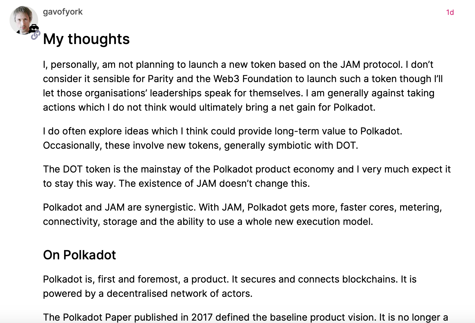 Polkadot创办人Gavin Wood证实:JAM协议不会发行新代币